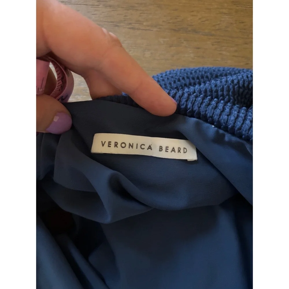 Veronica Beard Azoia Blue Smocked Crinkle‎ High Waist Tie Front Bikini Bottoms